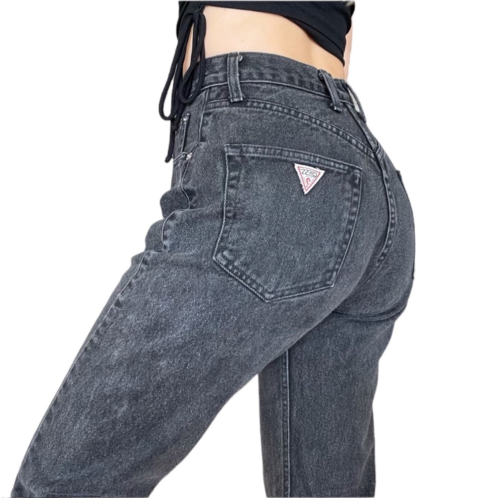 Vintage Guess Washed Black Exposed Button Fly High Rise Jeans